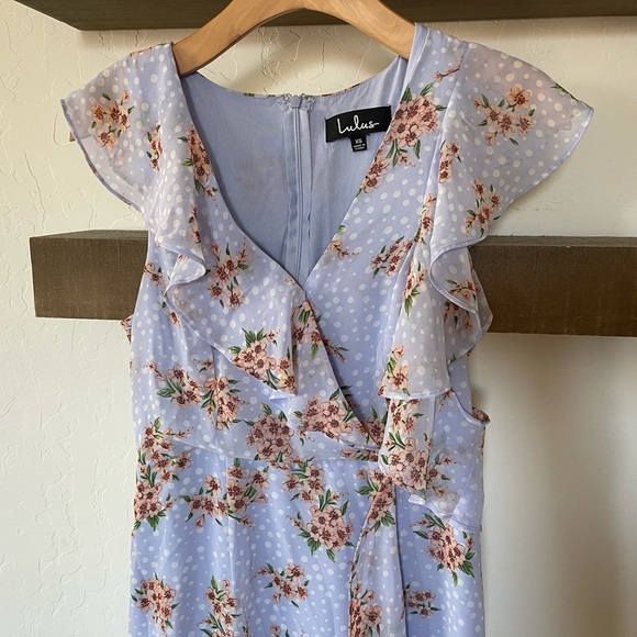 Lulu’s|Cairo Periwinkle Floral Print Ruffled Midi Dress,Polka Dot•Super Cute🫶🏻 - Picture 6 of 16